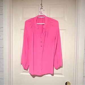 Lilly Pulitzer Bright Pink Button-Front Peasant Blouse